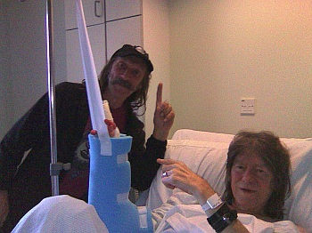 Dave Brock and Huw in hospital